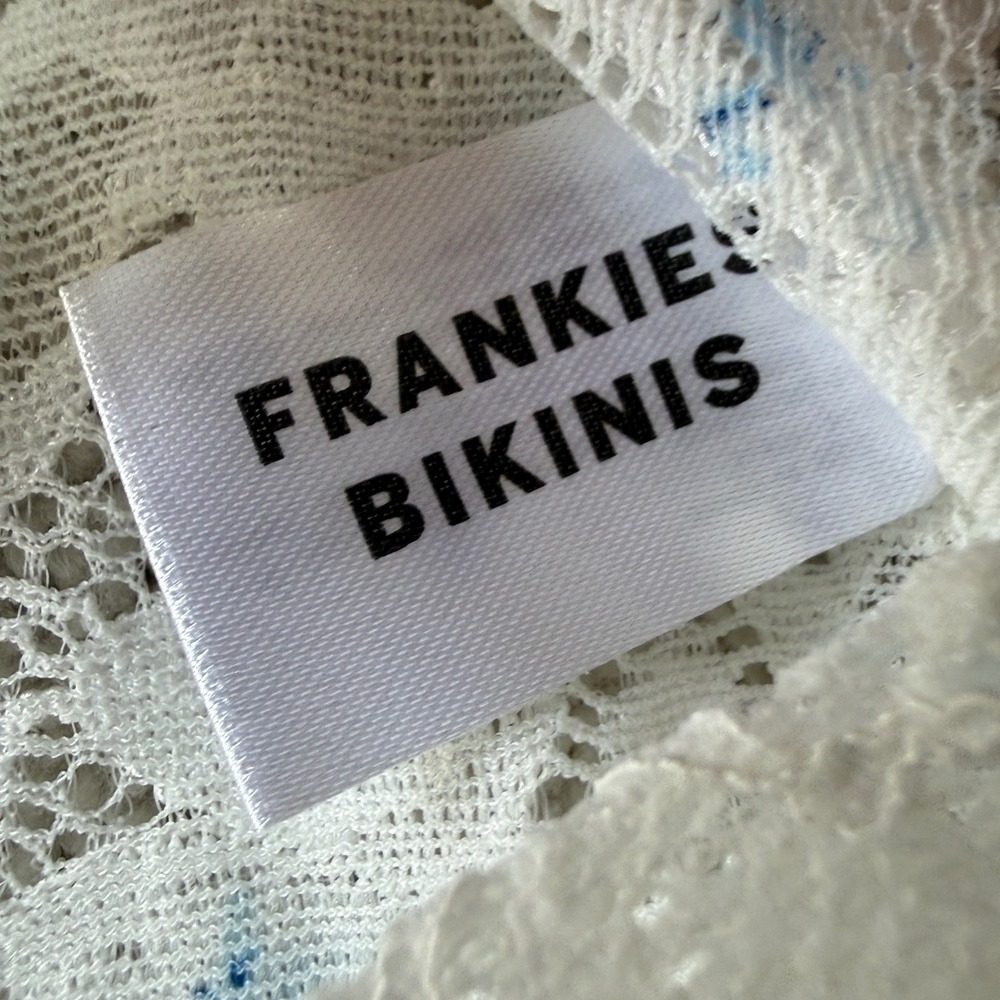 Frankies Bikinis Cassie Tank Flora Shorts Set Womens L White Blue Lace Butterfly - Picture 8 of 13